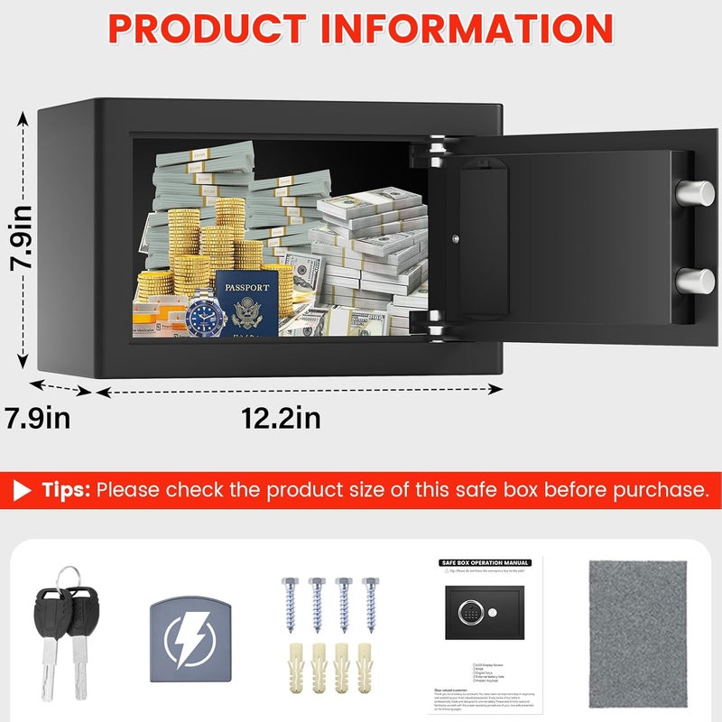 FOWORE 0.5 Cuft Biometric Safe Box with Fireproof Waterproof Bag, Anti-Theft Dual Alerts, Mute Mode, Digital Security for Business - Image 2